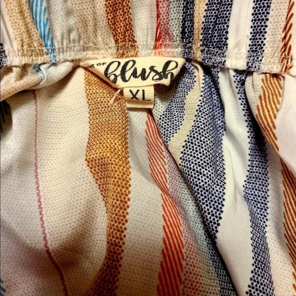 Blush size XL coral & blue striped linen look  dress slightly off shoulder - Picture 3 of 10